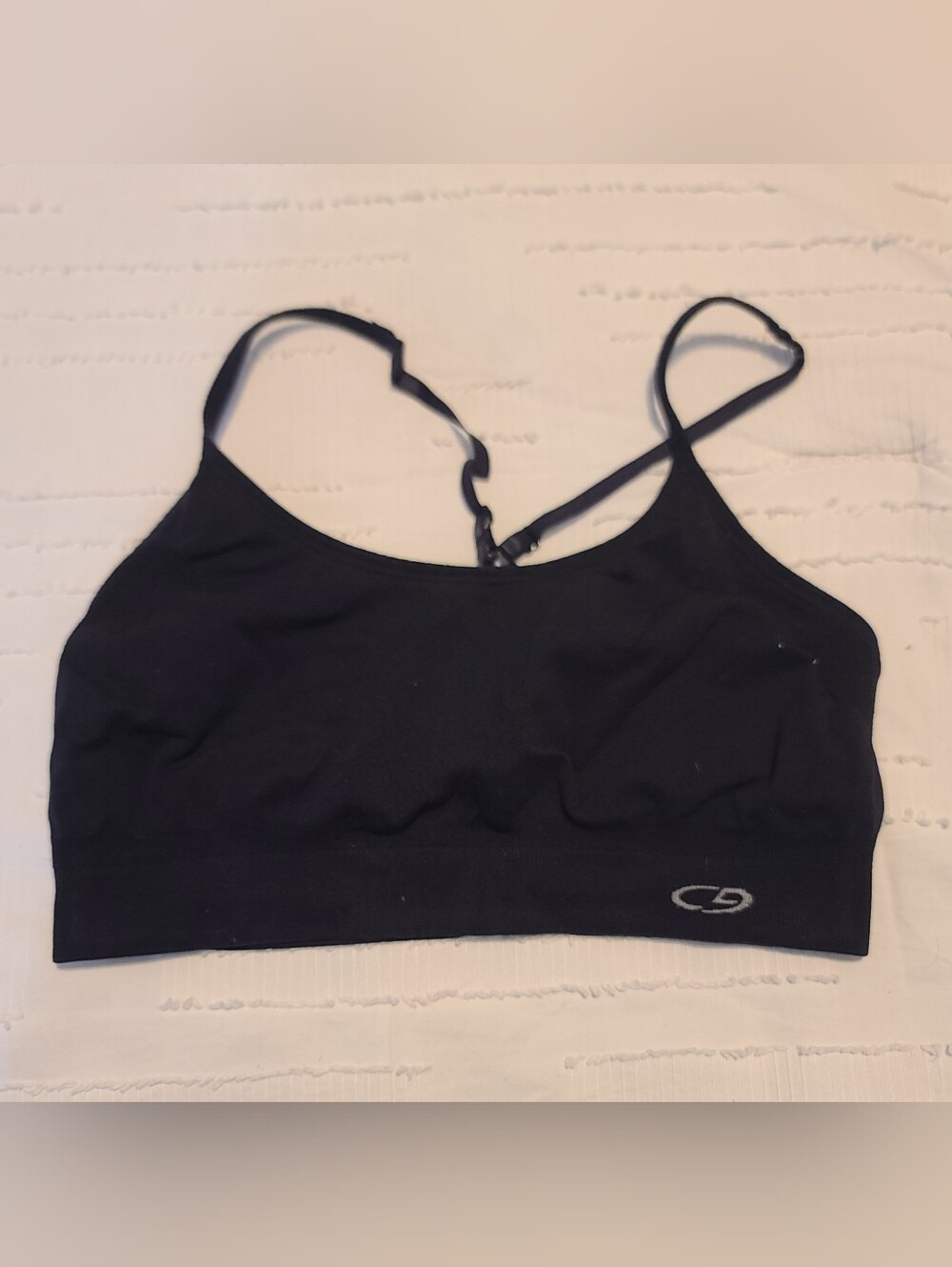 Champion C9 Black Sports Bra, L, Wireless Racerback Pullover Medium Support